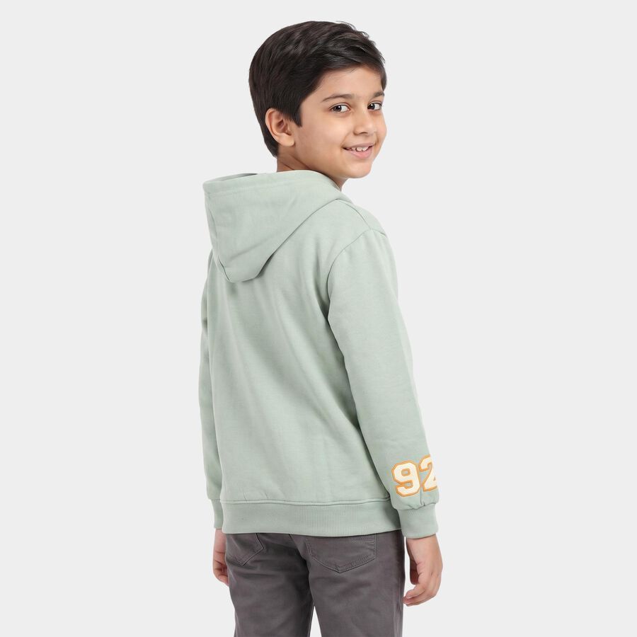 Boys' Mint Green Hoodie Neck Graphic Print Sweatshirt, हल्का हरा, large