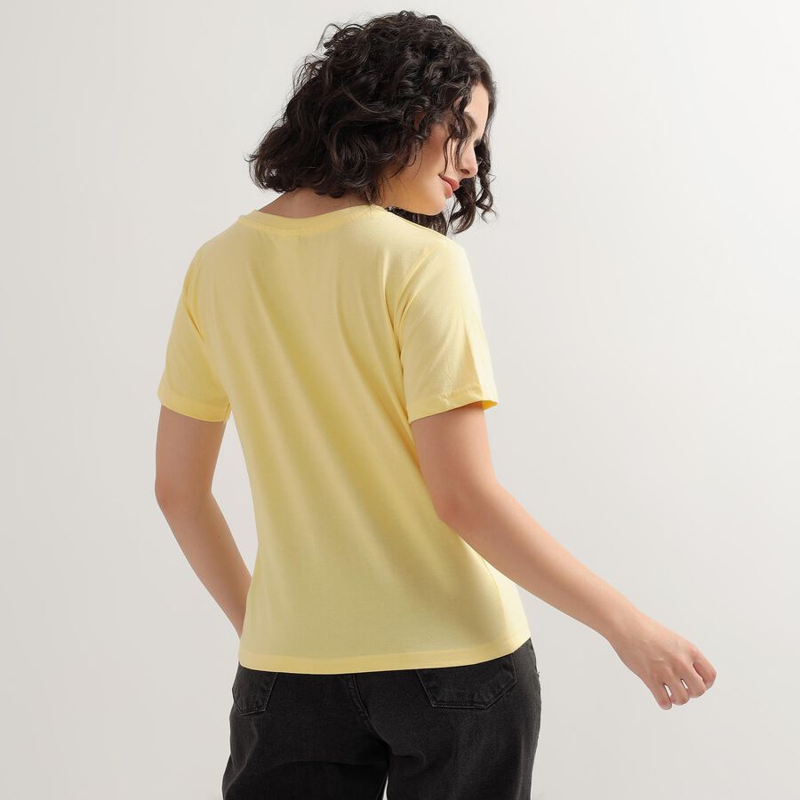 Women's Bright Yellow Cotton Round Neck Graphic Print T-Shirt, Yellow, large