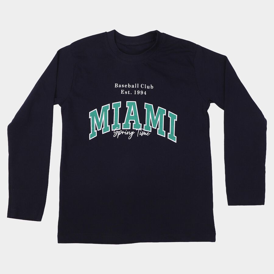 Boys Navy Blue Crew Neck Regular Boys T-Shirt, Navy Blue, large