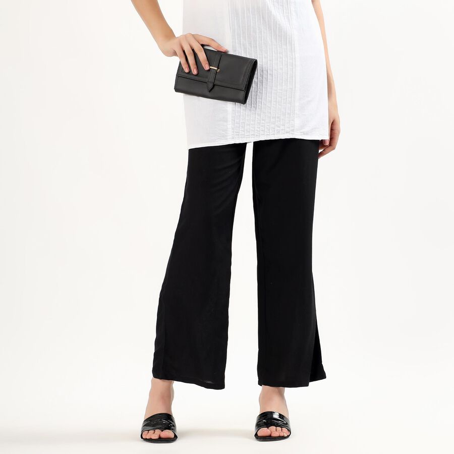 Women's Jet Black Wide-Leg Elastic Waist Palazzos, काला, large