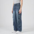 Women's Blue Cargo Fit Utility Jeans, मध्यम नीला, small