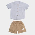 Infants' Beige Cotton Mandarin Collar Striped Baba Suit, गहरा पीला, small image number null