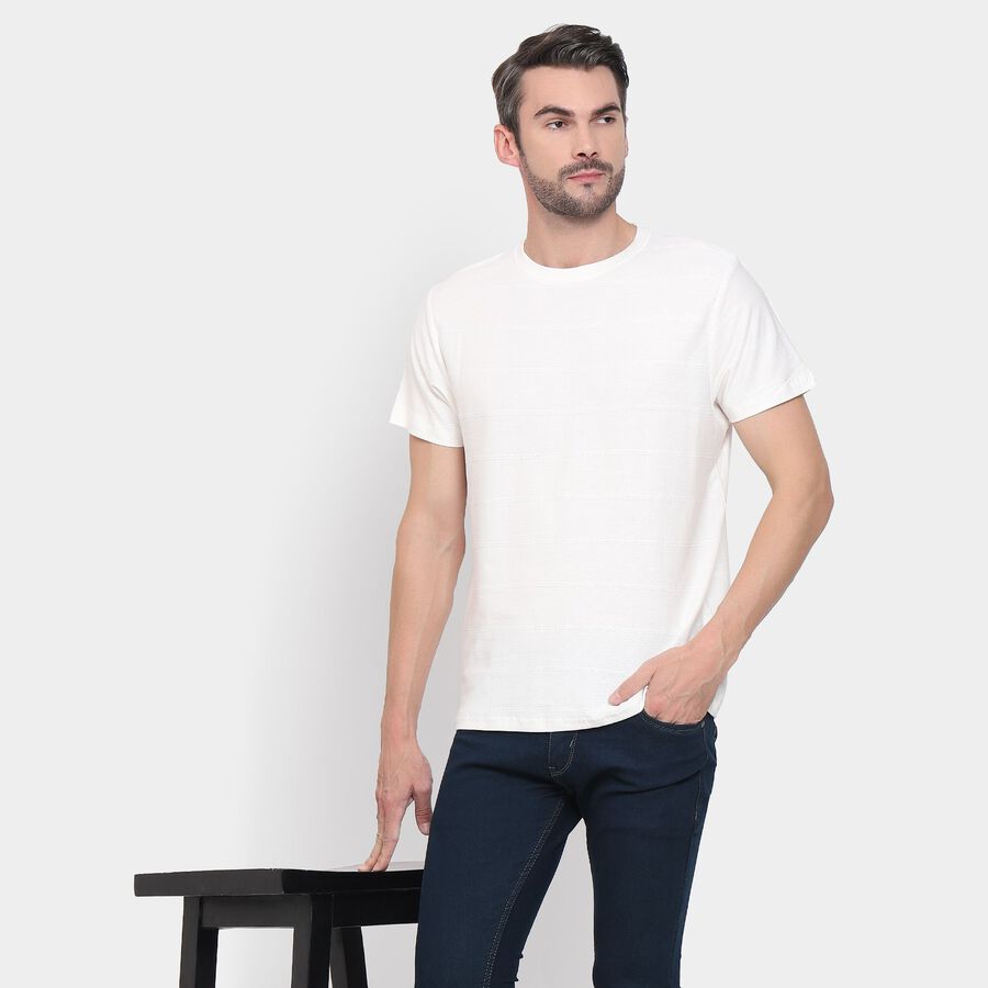 Men's 100% Cotton Round Neck Half Sleeves T-Shirt , White, large image number null
