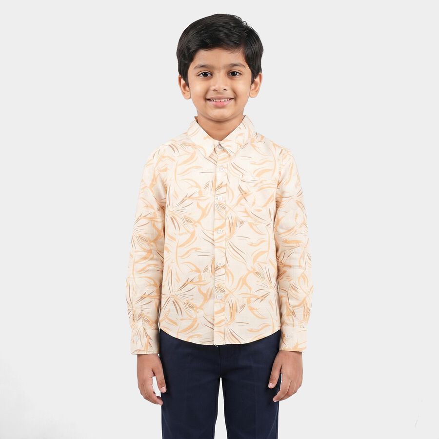 Boys White Printed Casual Shirt, White, large