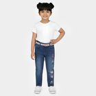 Girls' Blue Straight Fit Embroidered Jeans, Mid Blue, small