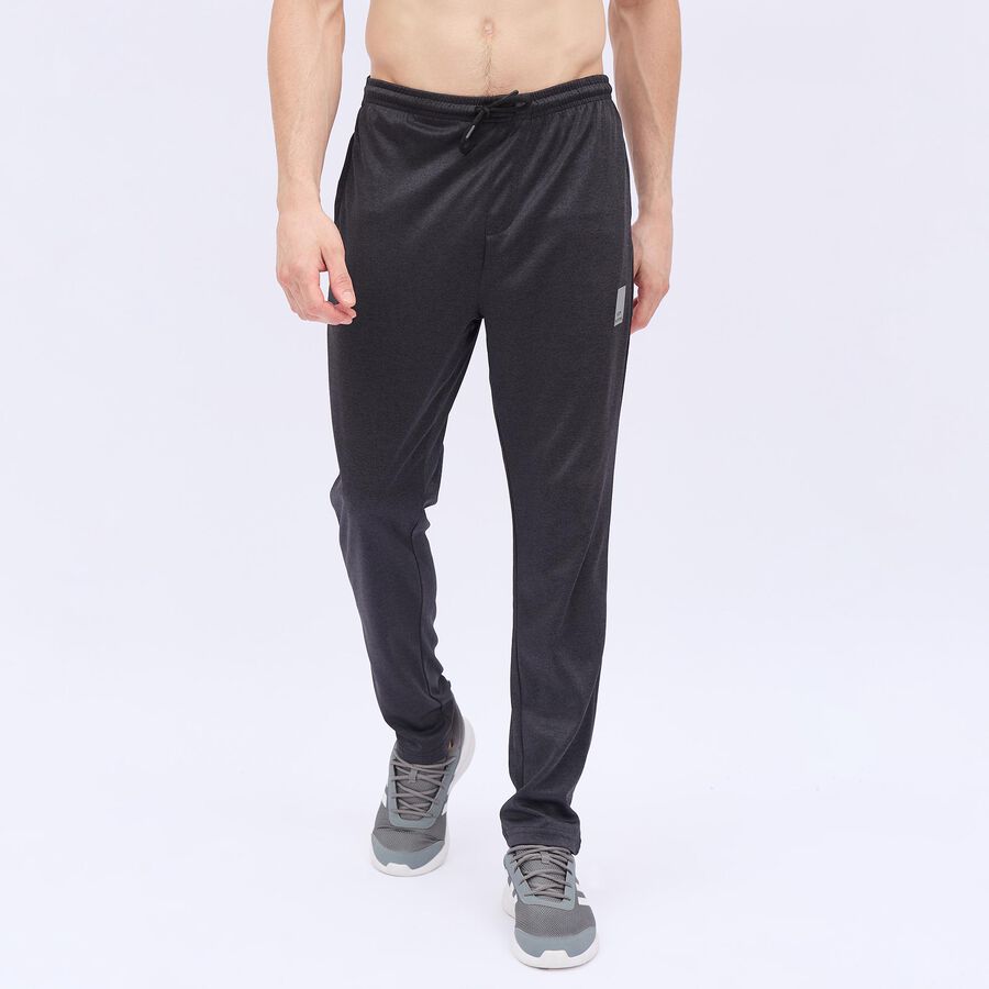 Men's Charcoal Black Slim Fit Placement Printed Track Pants, Black, large image number null