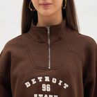 Women's Dark Chocolate Brown Half Zip Casual Sweatshirt, भूरा, small image number null