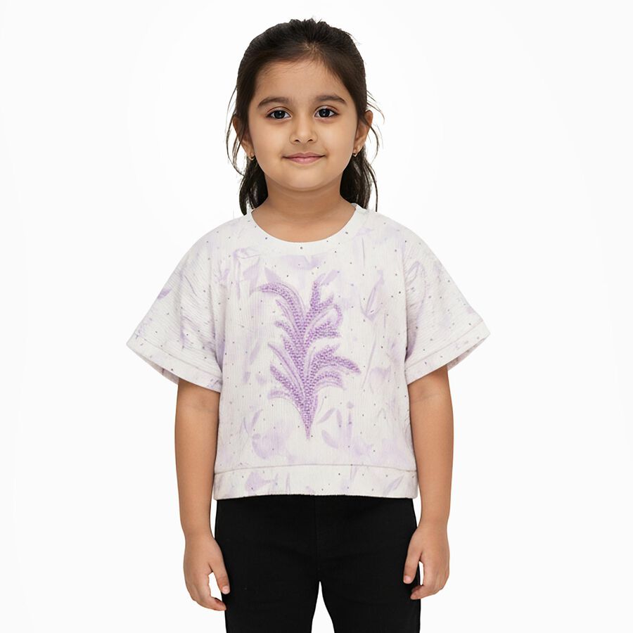 Girls' Off-White Round Neck Casual T-Shirt, ऑफ व्हाइट, large image number null