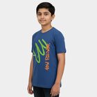Boys Navy Blue Round Neck Graphic Printed T-Shirt, मध्यम नीला, small