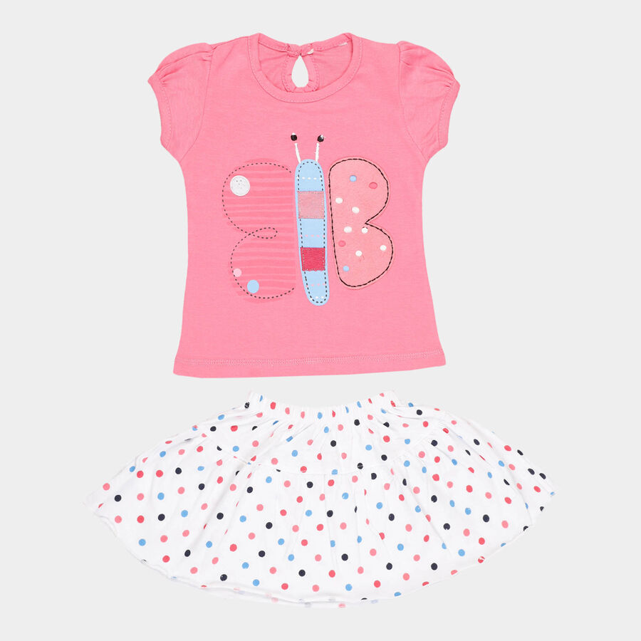 Infants Cotton Skirt Top Set, Pink, large image number null