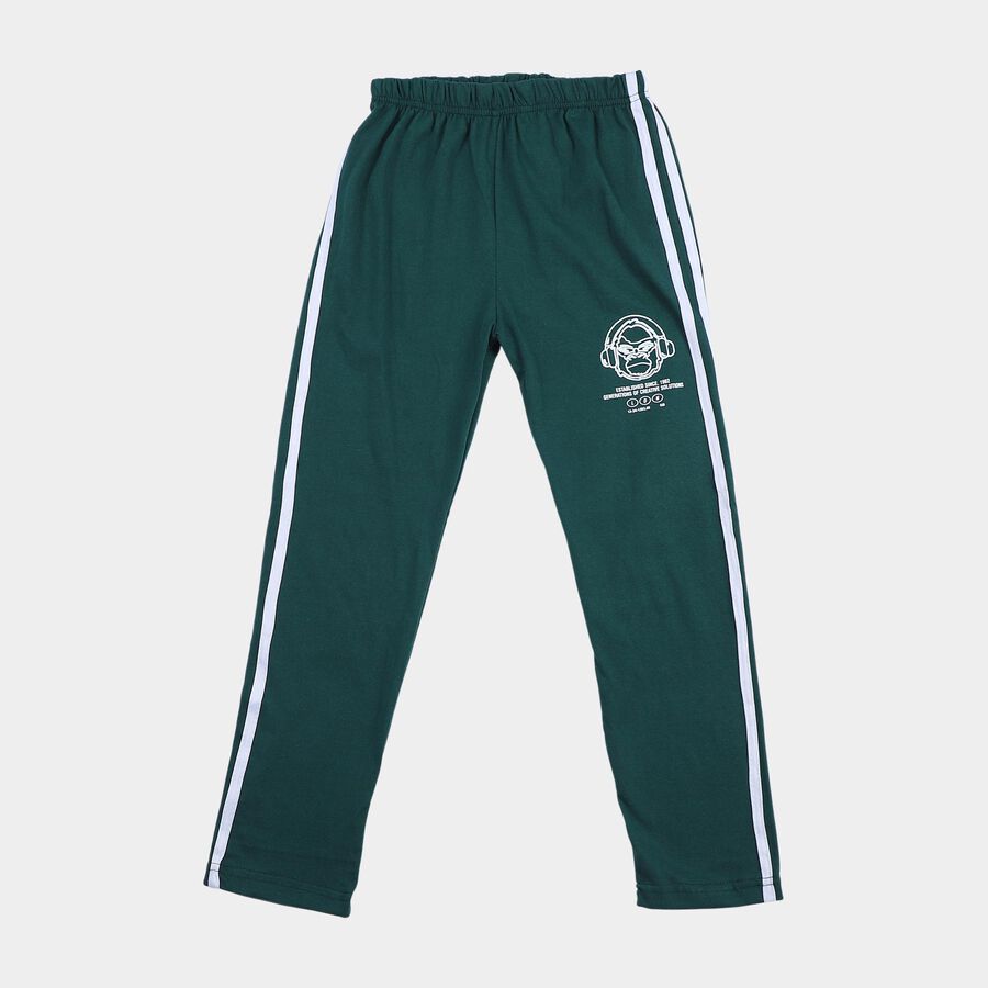 Boys Dark Green Regular Fit Side Striped Pyjama, गहरा हरा, large