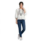 Women's White Cotton Round Neck Peplum Top, Off White, small