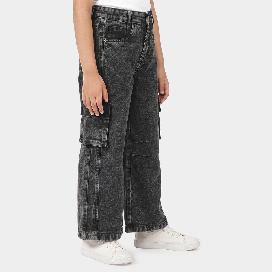 Girls' Black Wide Leg Cargo Jeans, Black, large
