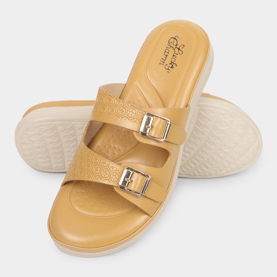 Women Beige Buckle Strap Casual Sandals, Beige, large image number null