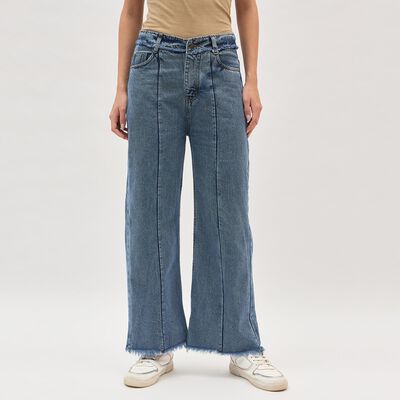 Women's Stonewashed Blue Wide-Leg High-Rise Jeans