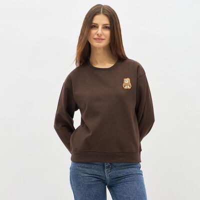 Women's Dark Chocolate Brown Crew Neck Casual Sweatshirt