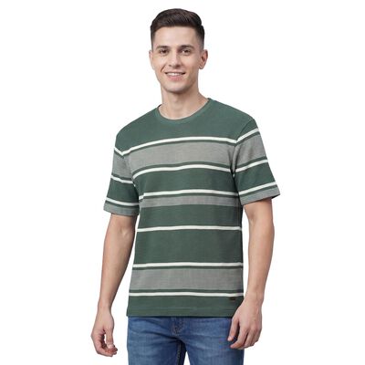 Men's Light Green Round Neck Casual Half Sleeves T-Shirt