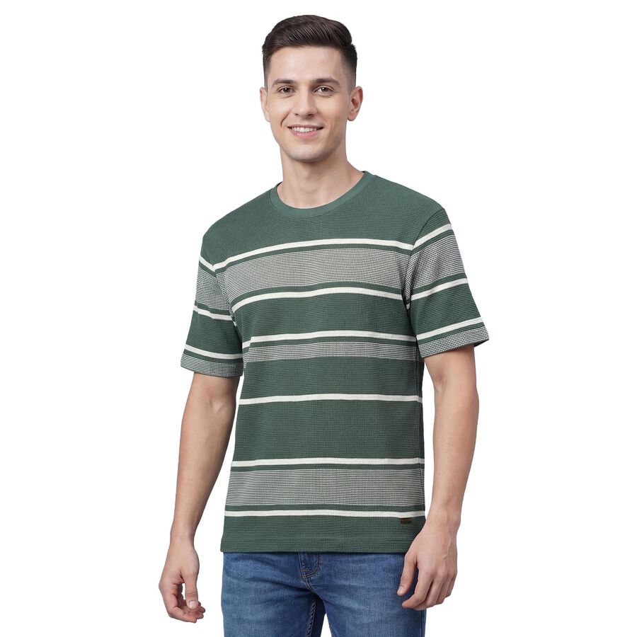 Men's Light Green Round Neck Casual Half Sleeves T-Shirt, हल्का हरा, large