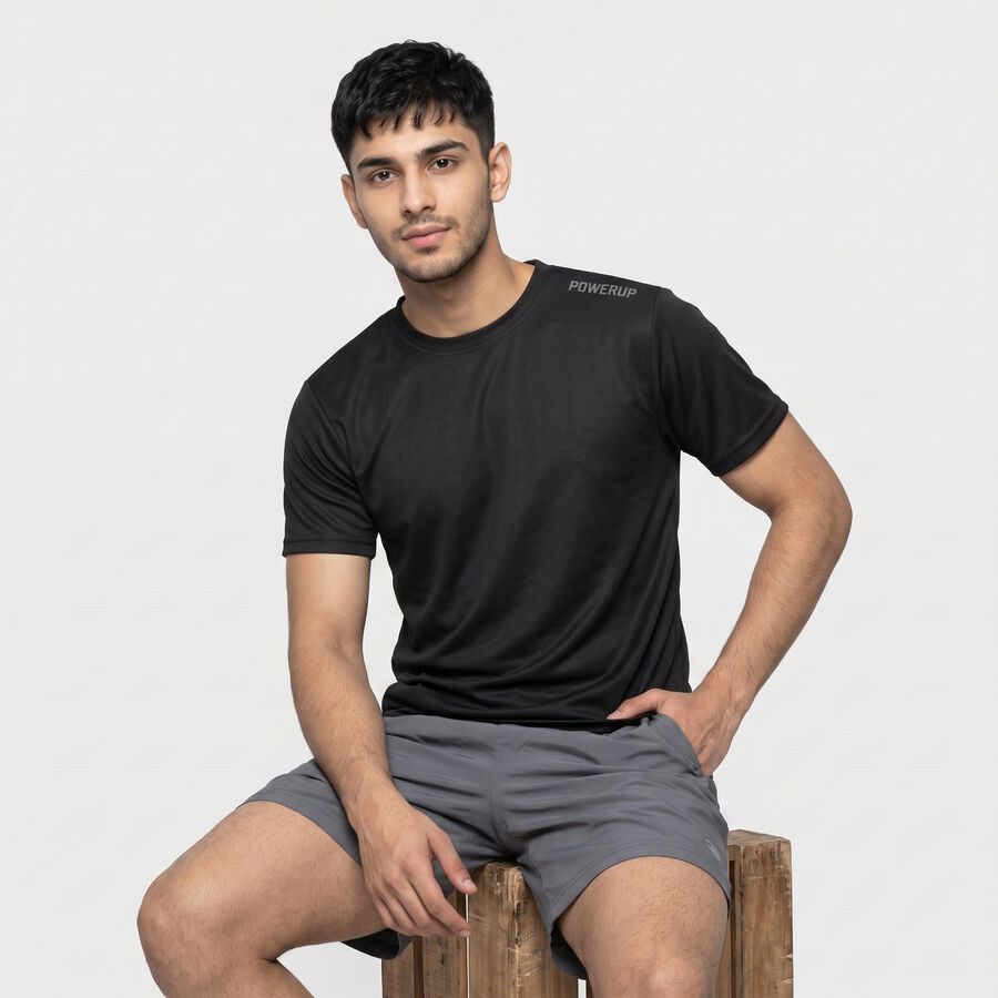 Men's Black Round Neck Regular Drifit T-Shirt, काला, large