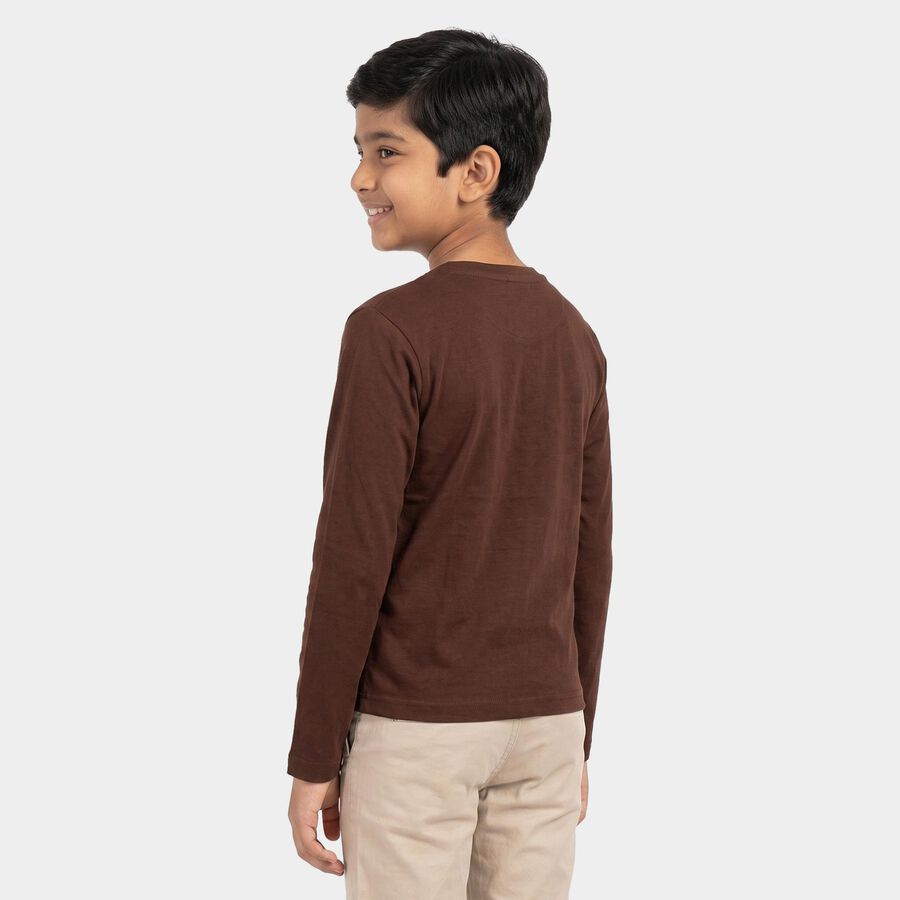 Boys Brown Crew Neck Regular T-Shirt, भूरा, large