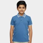Boys Blue Cotton Polo Collar Preppy Half Sleeve T-Shirt, Light Blue, small