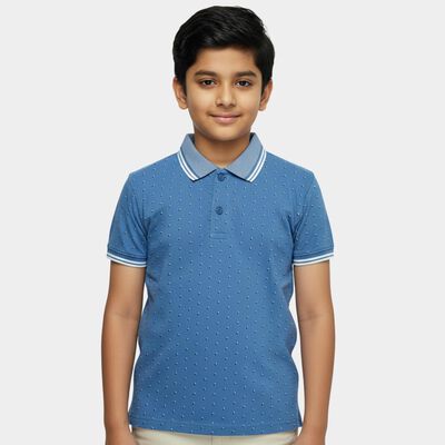 Boys Blue Cotton Polo Collar Preppy Half Sleeve T-Shirt