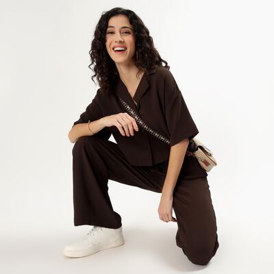 Women's Brown Solid Ethnic Set