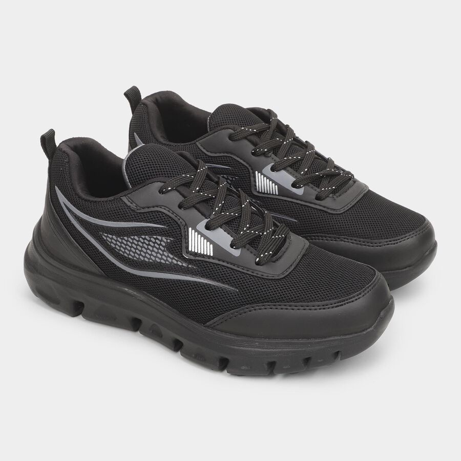Men's Lace-Up Sports Shoes, काला, large image number null