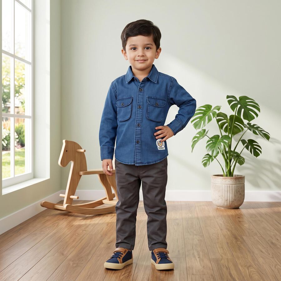 Boys' Blue Collared Shirt, Light Blue, large