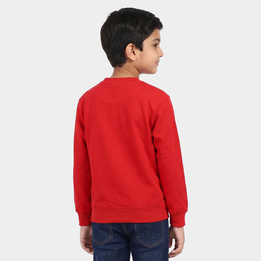Boys' Red Crew Neck Graphic Print Sweatshirt, Red, large