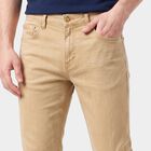 Men's Beige Slim Fit Solid Jeans, गहरा पीला, small