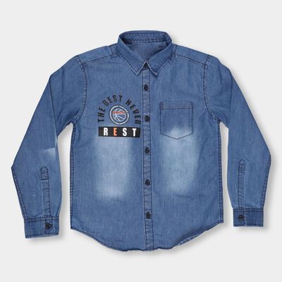 Boys Midnight Blue Full Sleeve Classic Collar Casual Shirt