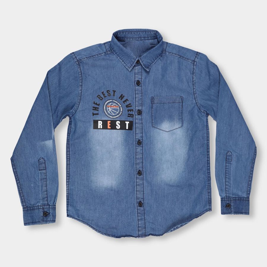 Boys Midnight Blue Full Sleeve Classic Collar Casual Shirt, मध्यम नीला, large image number null