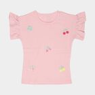 Girls' Pink Cotton Round Neck Casual T-Shirt, Light Pink, small