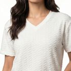 Women's White V-Neck Regular T-Shirt, Off White, small