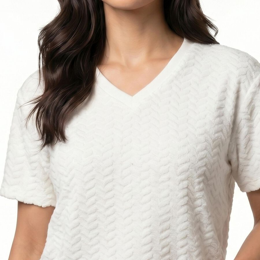 Women's White V-Neck Regular T-Shirt, Off White, large