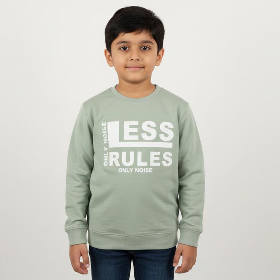 Boys Light Sage Green Crew Neck Casual Sweatshirt, हल्का हरा, large image number null