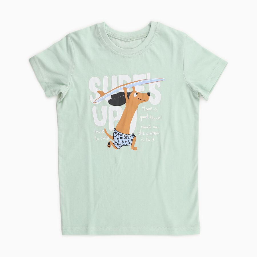 Boys Light Mint Green Cotton Round Neck Casual T-Shirt, Light Green, large