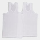 Boys White Cotton Round Neck Sleeveless Vest, White, small