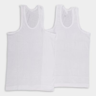 Boys White Cotton Round Neck Sleeveless Vest
