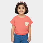 Girls' Coral Cotton Round Neck Casual T-Shirt, मूँगा (कोरल), small