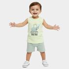 Infants' Green 100% Cotton Polo Neck Printed Baba Suit, Light Green, small