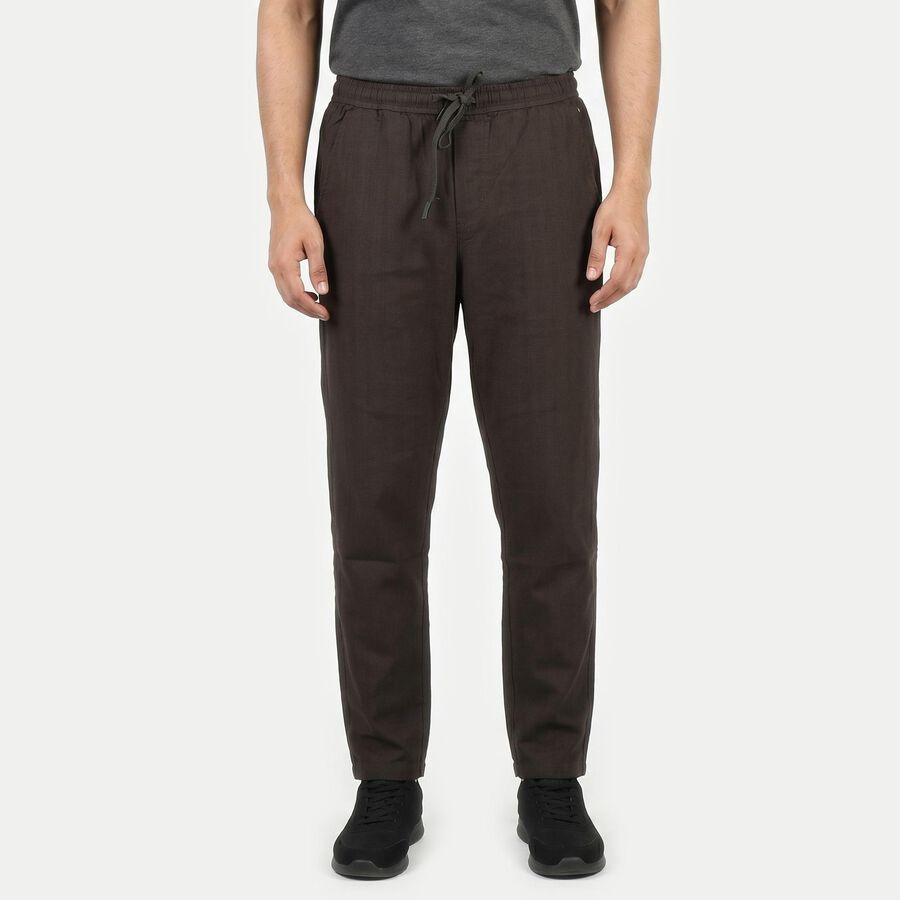 Men's Grey Slim Fit Casual Trousers, गहरा ग्रे, large