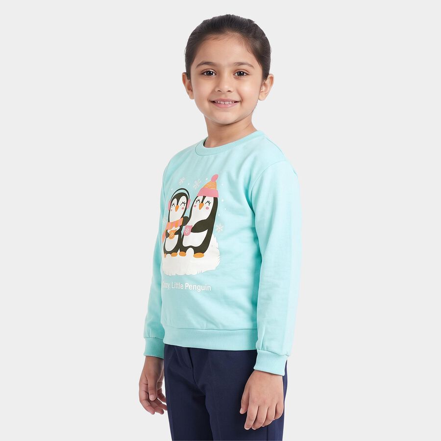 Girls' Aqua Round Neck Pullover Sweatshirt, Aqua, large