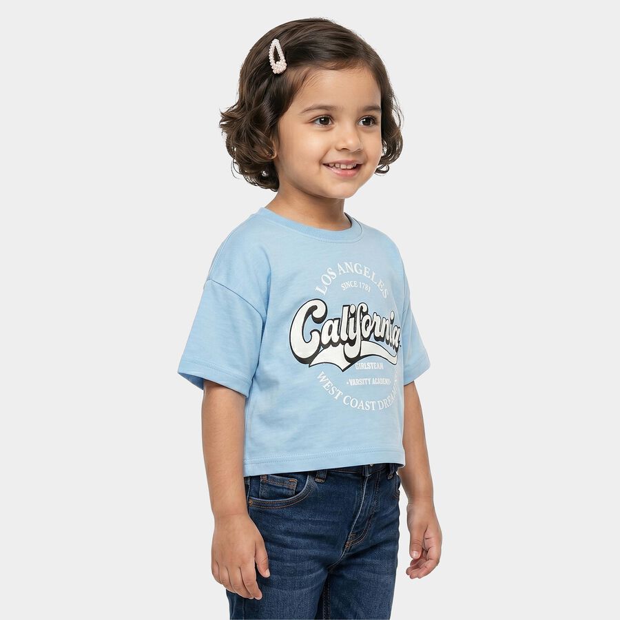 Girls Light Blue Crew Neck Crop T-Shirt, Light Blue, large