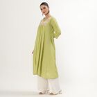 Women's Light Sage Green Cotton V-Neck Embroidered Kurta, Light Green, small image number null