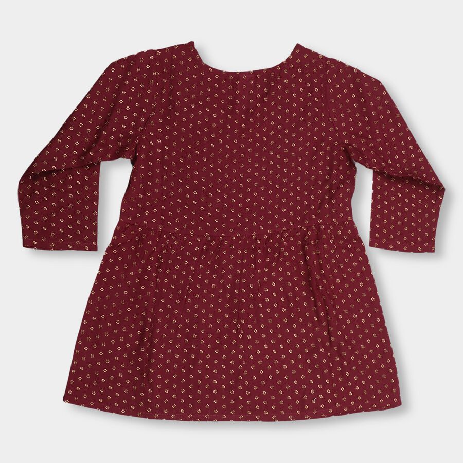 Girls' Bright Coral Pink Round Neck 3/4 Sleeve Blouse, Wine, large image number null