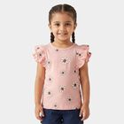 Girls Pink Cotton Round Neck Regular T-Shirt, Pink, small