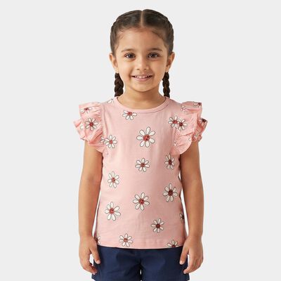 Girls Pink Cotton Round Neck Regular T-Shirt