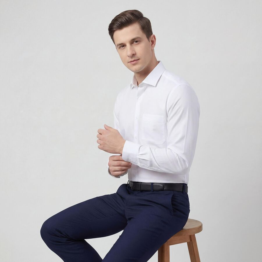 Men's White Cotton Spread Collar Formal Shirt, सफ़ेद, large